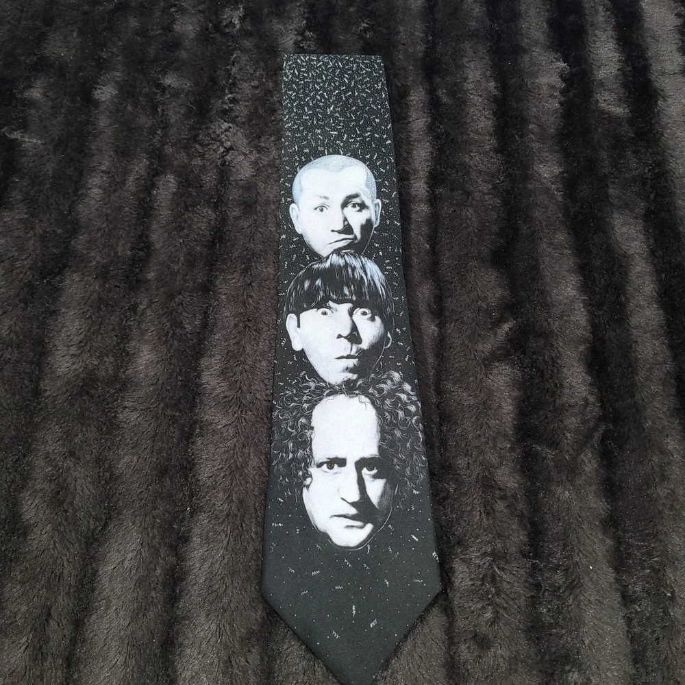 Vintage 1994 Ralph Marlin The Three Stooges Larry Moe Curly Black Novelty Tie